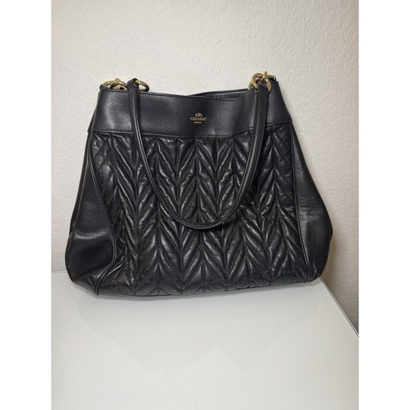 Coach Lexy Quilted Black Leather Shoulder Bag/Tote Chevron Designer F32978 - Picture 1 of 16